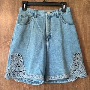 Vintage Women's Blue Jean Shorts with Embroidery